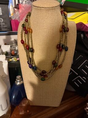 Multicolored Seed Bead Layered Necklace with Oval Accent Beads
